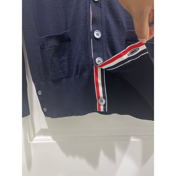 THOM BROWNE Men's 4-Bar Wool Navy Blue Cardigan Sweater Sz 0 - Picture 6 of 10